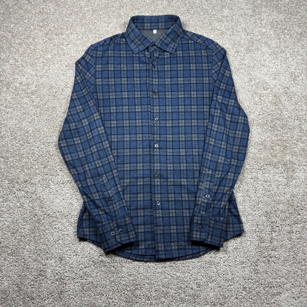 State and Liberty Blue Grey Plaid Performance Flannel Athletic Fit Shirt Mens S